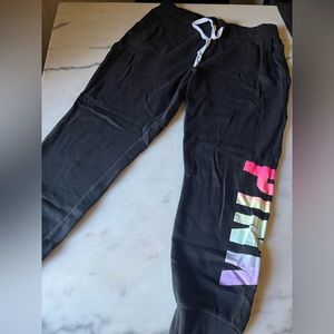 PINK Victoria's Secret Black Joggers with Multicolor Logo